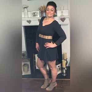 Lela Sky Long Sleeve V- Neck Dark Teal W/ Light Mineral Wash - Mini Dress